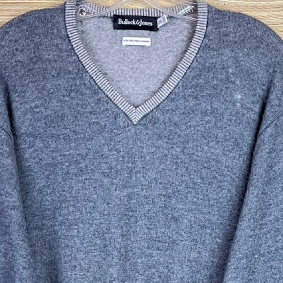BULLOCK & JONNES 4-Ply Pure Cashmere V-Neck Sweater Pullover In Gray Size XXL - Picture 5 of 9